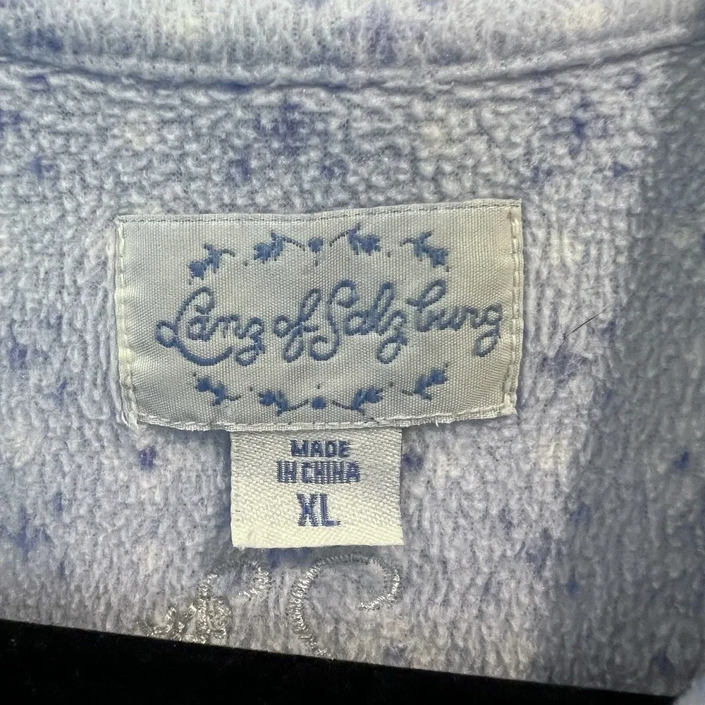Lanz Of Salzburg Vintage Nightgown Blue White Floral Long Sleeve Lace Trim Sz XL